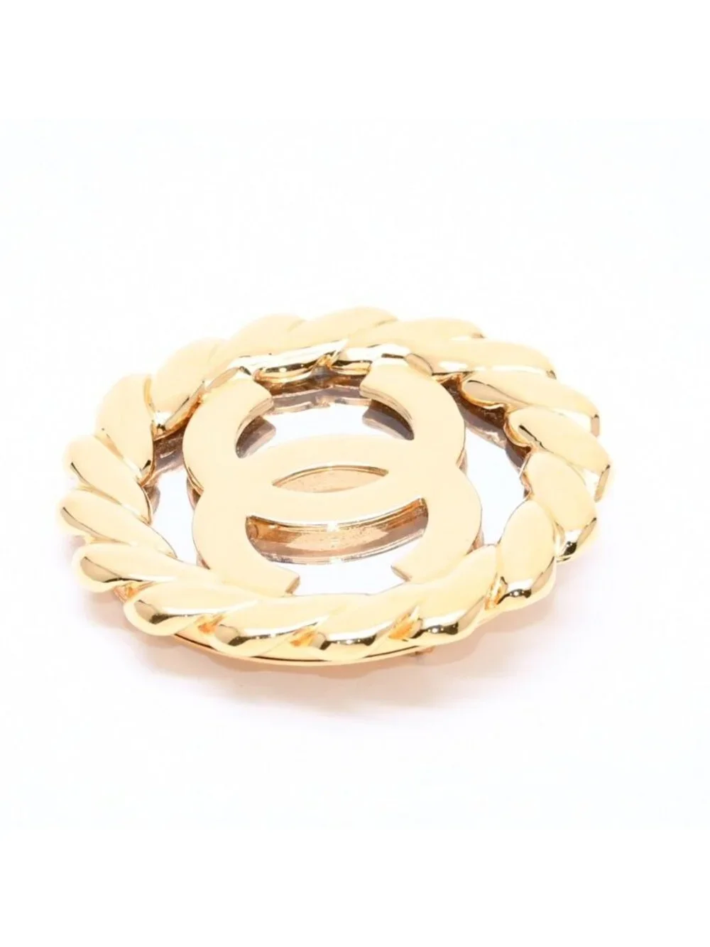 Chanel CC Logo Vintage Rope Edge Brooch 2 Gold Plated